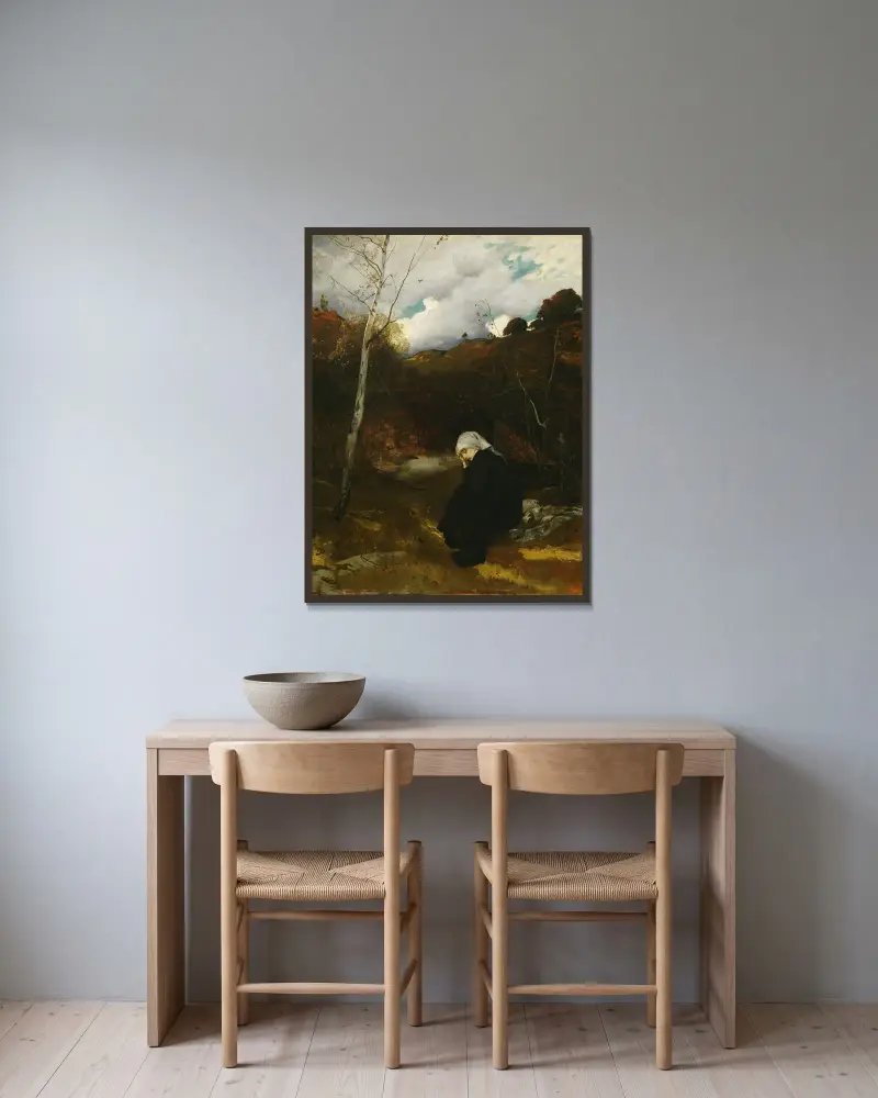 Andante. Höstkväll vid Ask av Eilif Peterssen inramad på en vägg