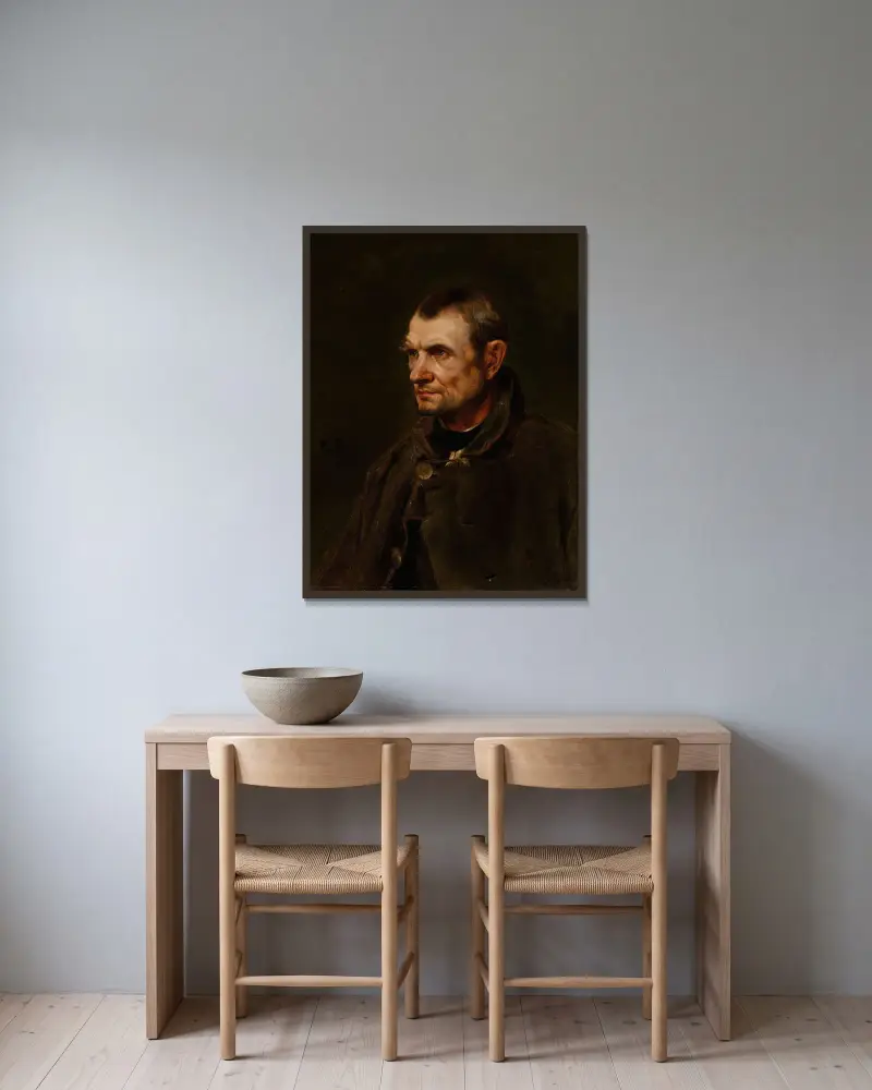 Figurstudie av bonden Florian Killian av Eilif Peterssen inramad på en vägg