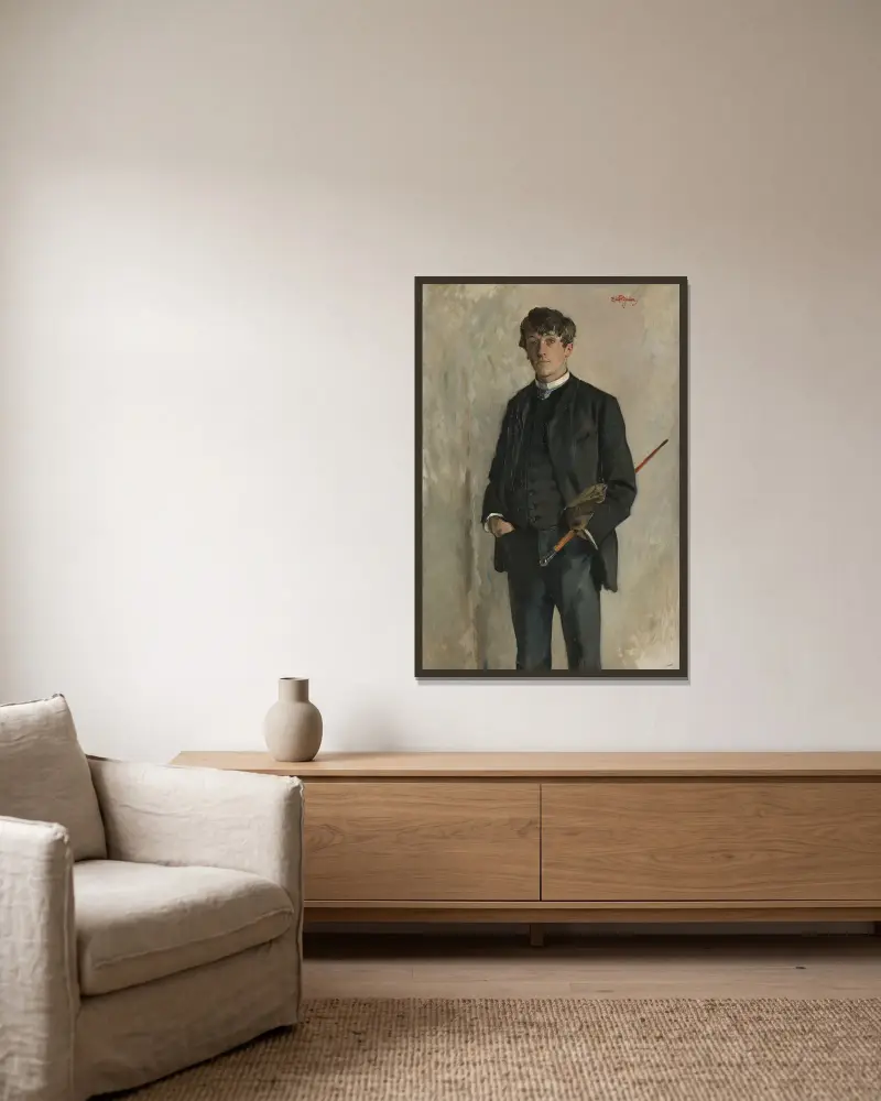 Porträtt av målaren Kalle Løchen av Eilif Peterssen inramad på en vägg