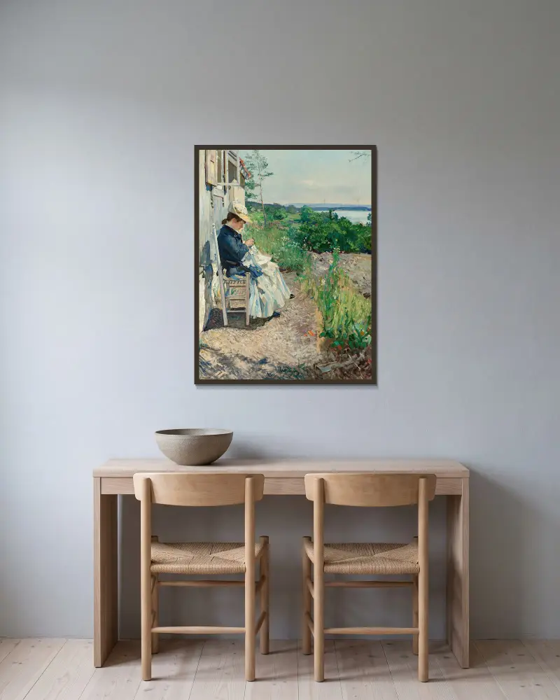 Sunshine, Kalvøya av Eilif Peterssen inramad på en vägg