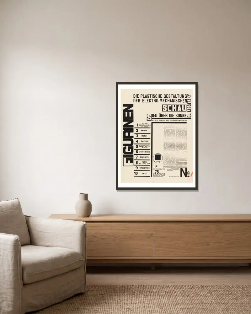 Figurines – title page av El Lissitzky inramad på en vägg