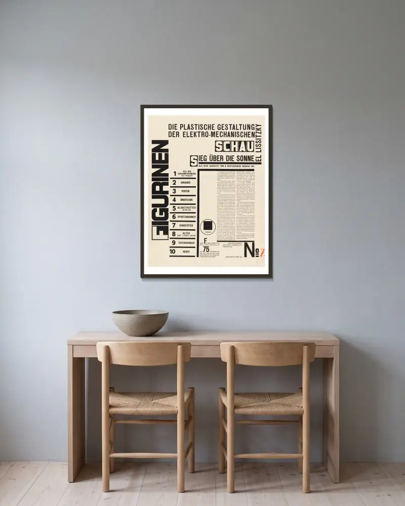 Figurines – title page av El Lissitzky inramad på en vägg