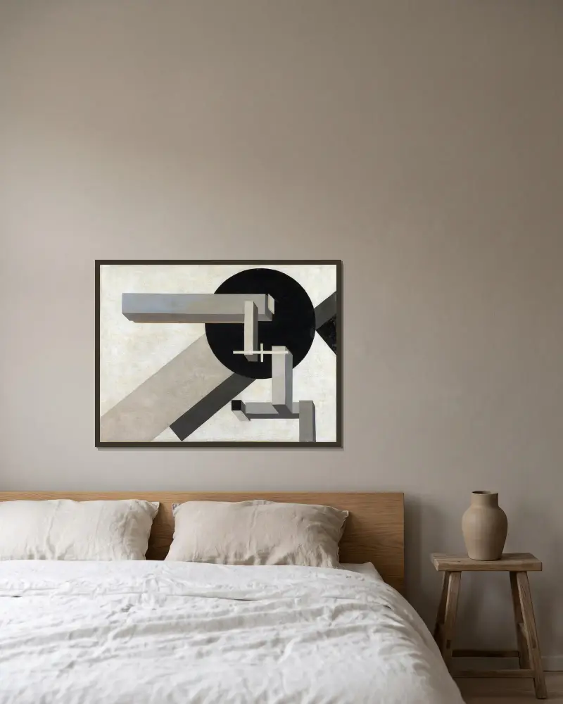 Proun 1D av El Lissitzky inramad på en vägg
