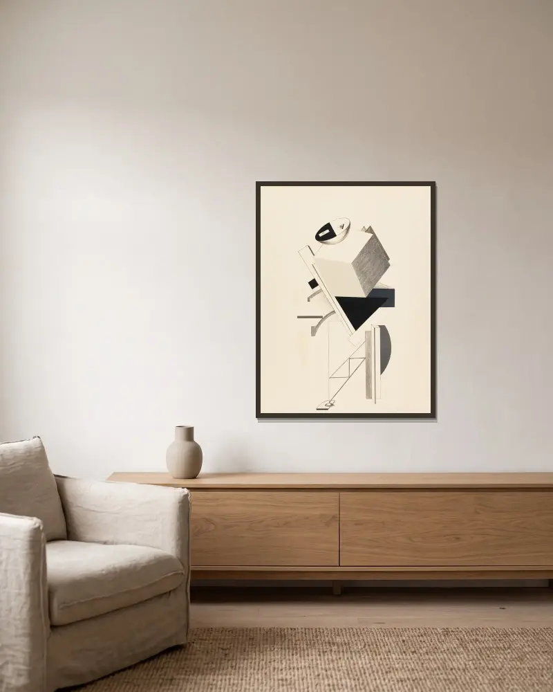 Sentry (Posten) av El Lissitzky inramad på en vägg