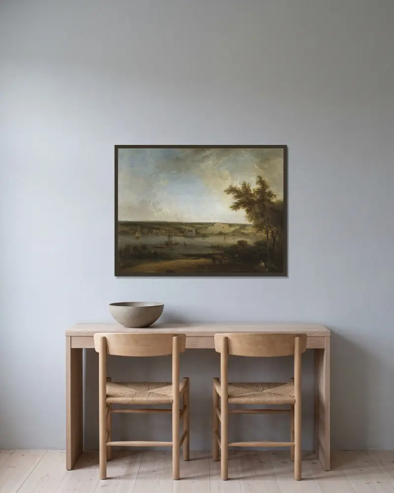 Engelskt landskap från Mistley Hall, Essex av Elias Martin inramad på en vägg