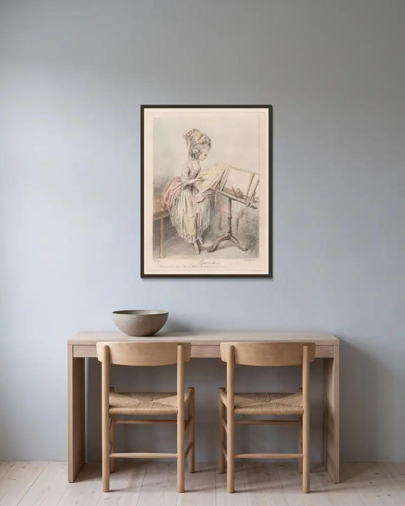 Louisa av Elias Martin inramad på en vägg