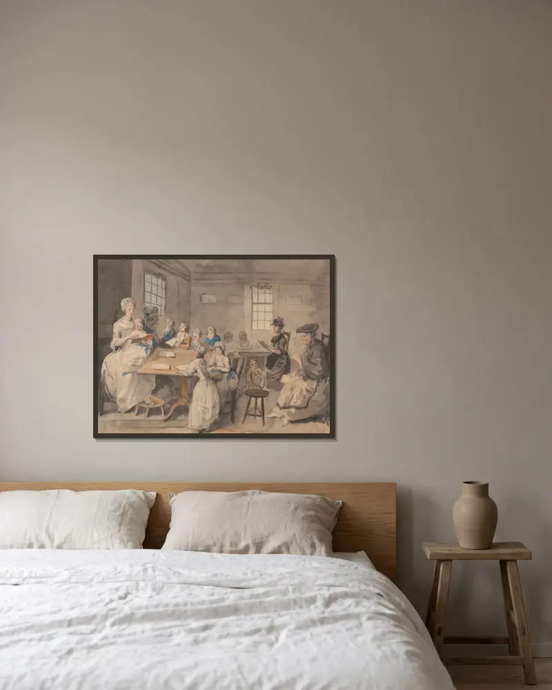 Lesestunde bei der Schulmeisterin von Elias Martin gerahmt an einer Wand