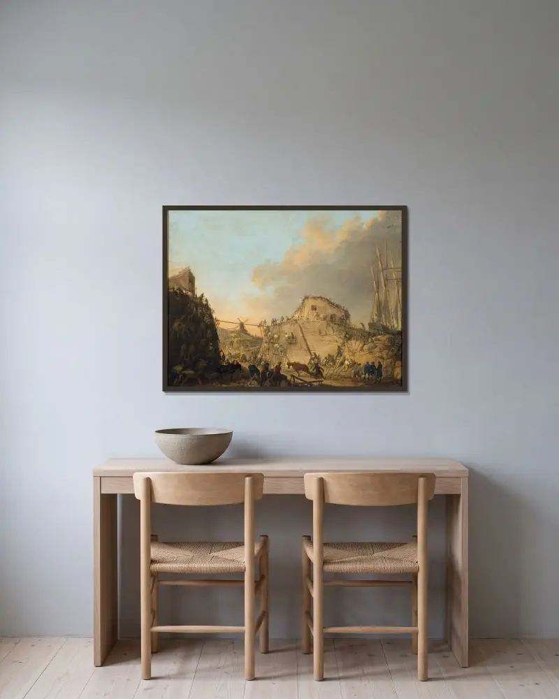 Dockan vid Sveaborg av Elias Martin inramad på en vägg