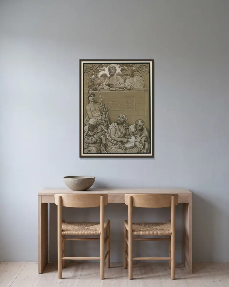 Frontispiz von Elihu Vedder gerahmt an einer Wand