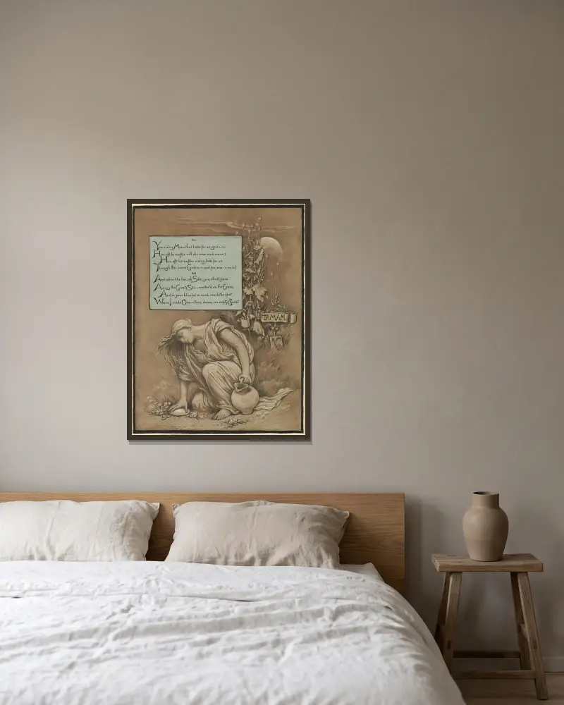 In Memoriam av Elihu Vedder inramad på en vägg
