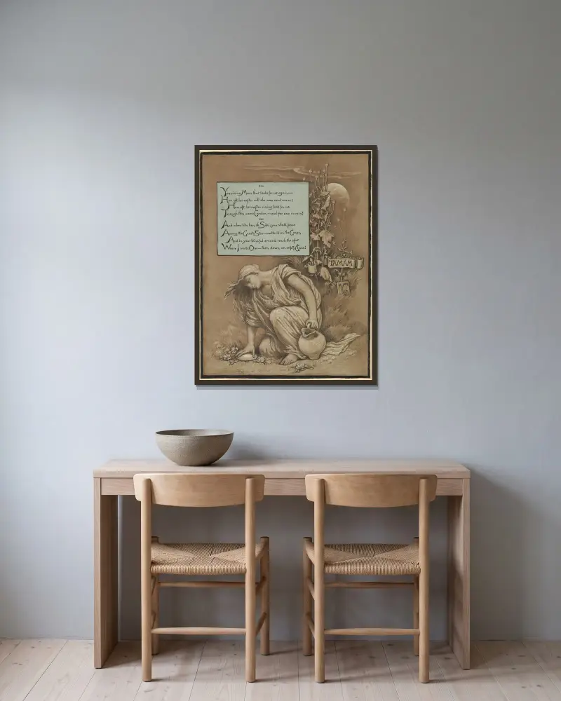 In Memoriam av Elihu Vedder inramad på en vägg