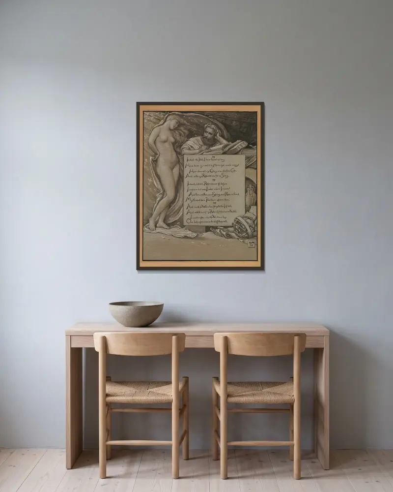 Spring av Elihu Vedder inramad på en vägg