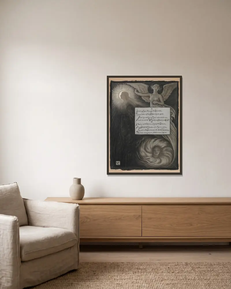 Die Antwort der Seele von Elihu Vedder gerahmt an einer Wand