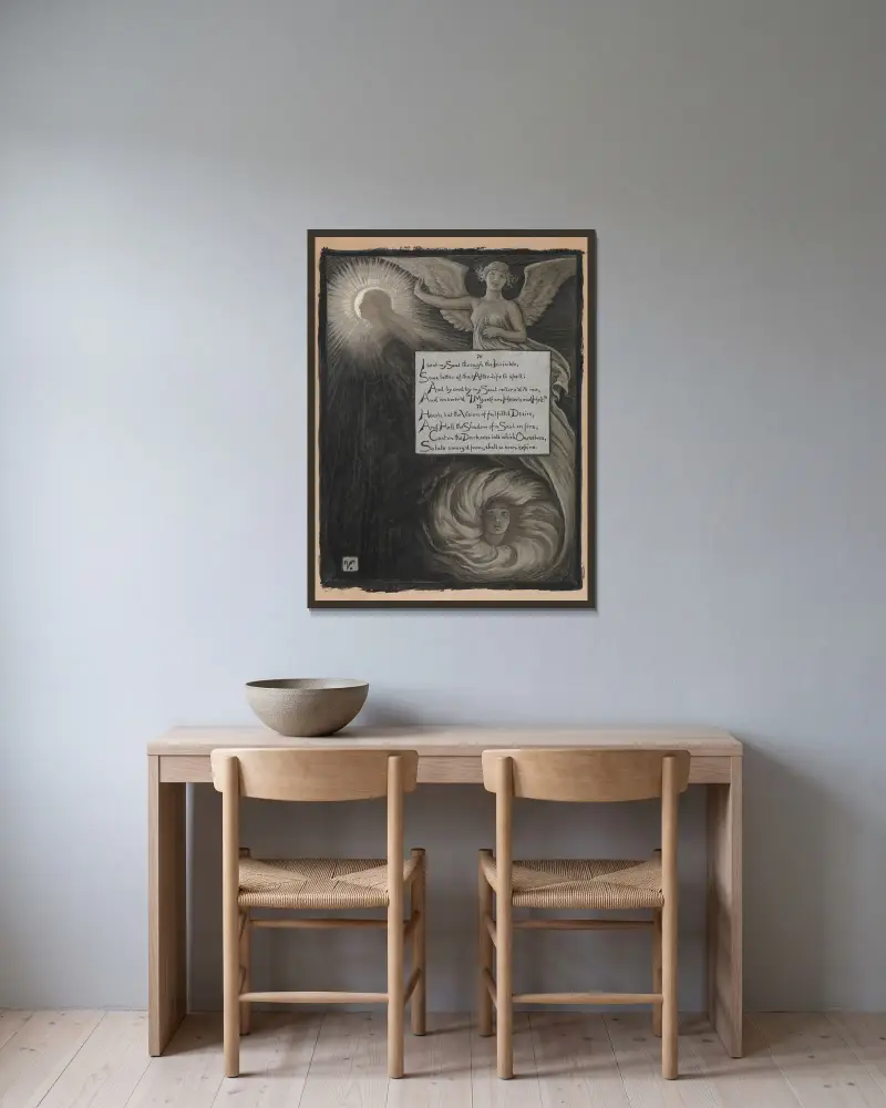 Die Antwort der Seele von Elihu Vedder gerahmt an einer Wand