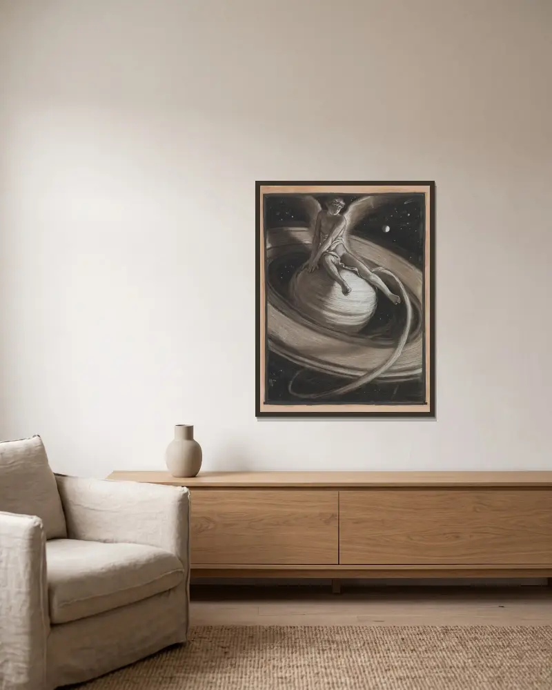 Der Thron des Saturn von Elihu Vedder gerahmt an einer Wand