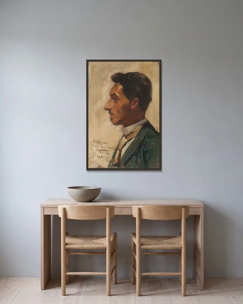 Retrato de Macedo av Eliseu Visconti inramad på en vägg