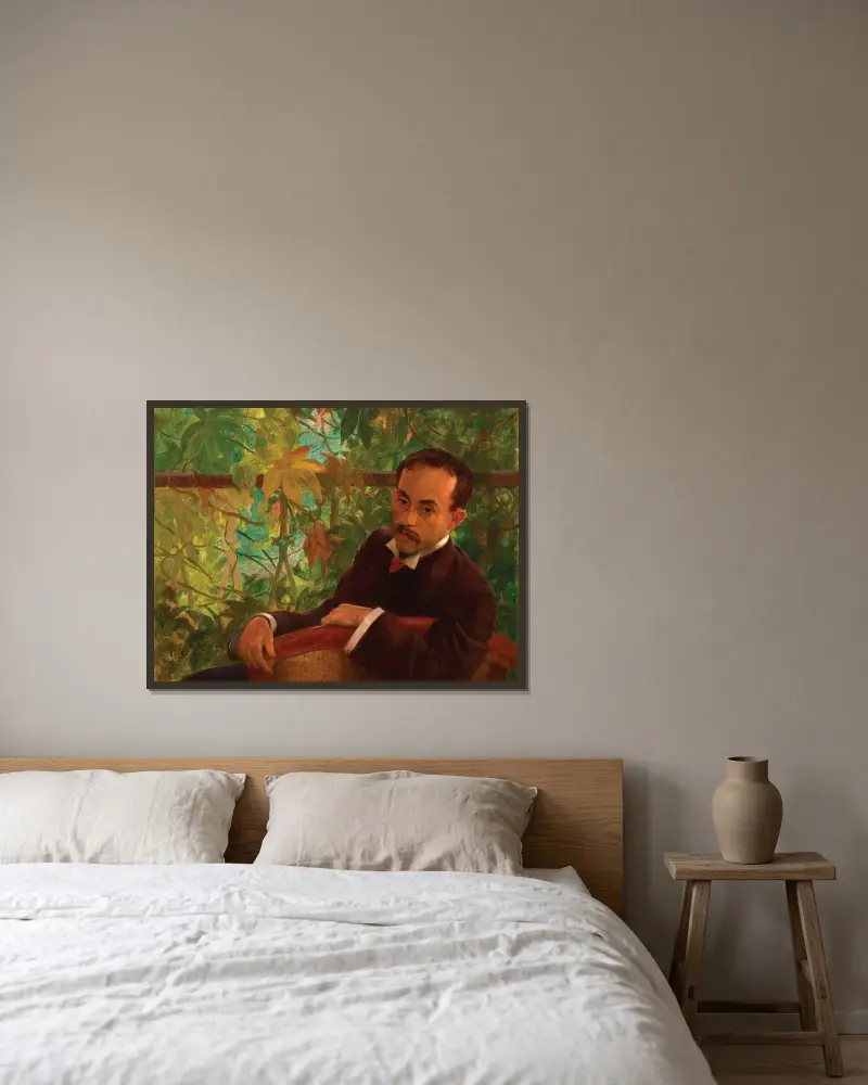 Porträtt av Ovídio Romeiro av Eliseu Visconti inramad på en vägg