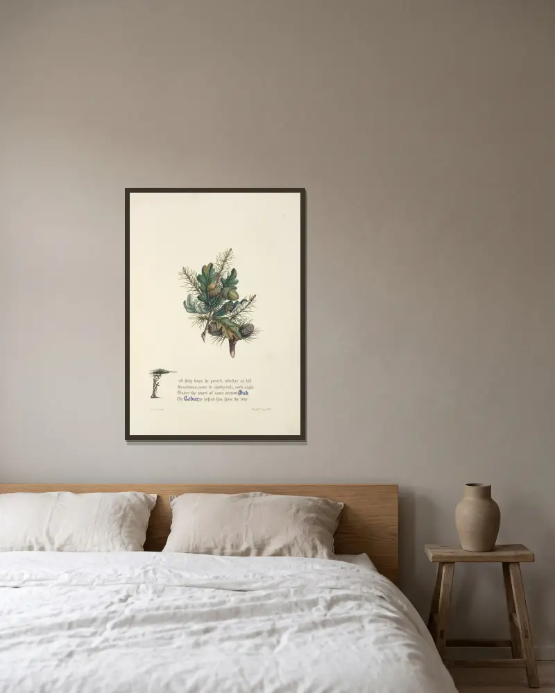 Oak and cedar av Jane Elizabeth Giraud inramad på en vägg