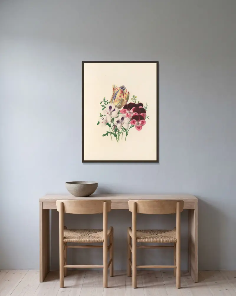 Blomsterfesten, plansch 3 av Jane Elizabeth Giraud inramad på en vägg