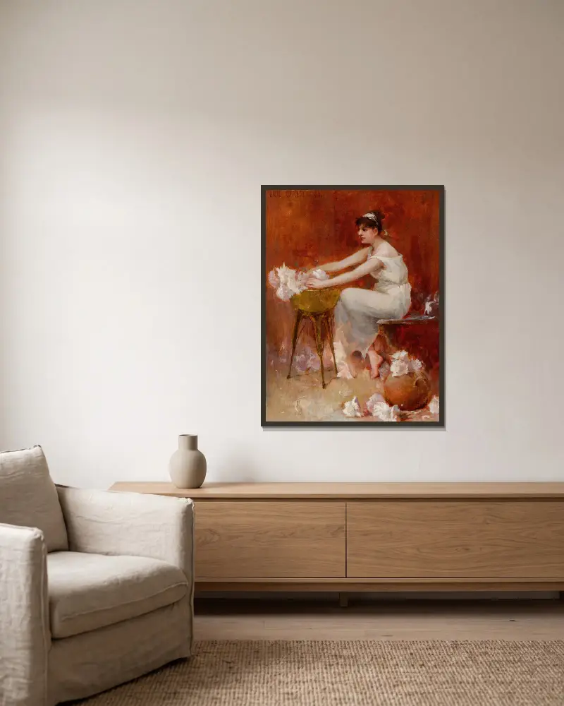 Blumenarrangement von Emil Carlsen gerahmt an einer Wand