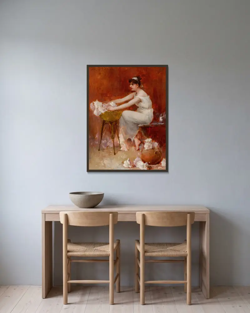 Blumenarrangement von Emil Carlsen gerahmt an einer Wand