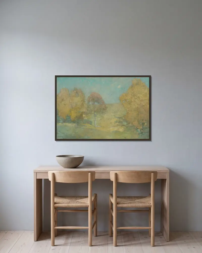Höstmorgon – avtagande måne av Emil Carlsen inramad på en vägg
