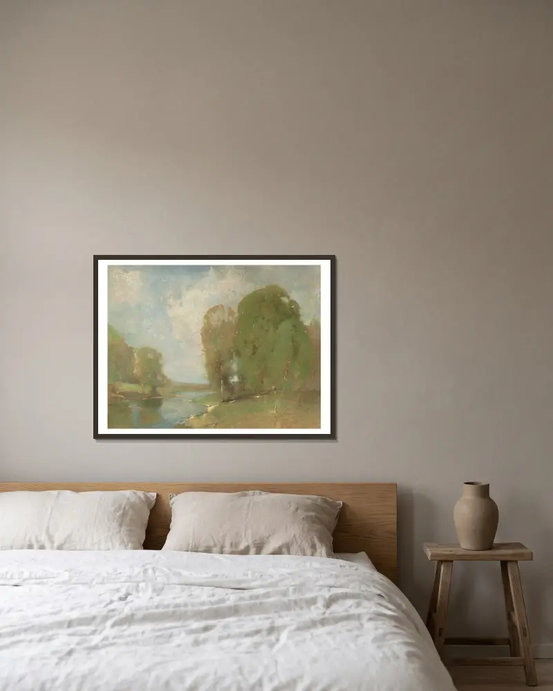Wiesenbach von Emil Carlsen gerahmt an einer Wand