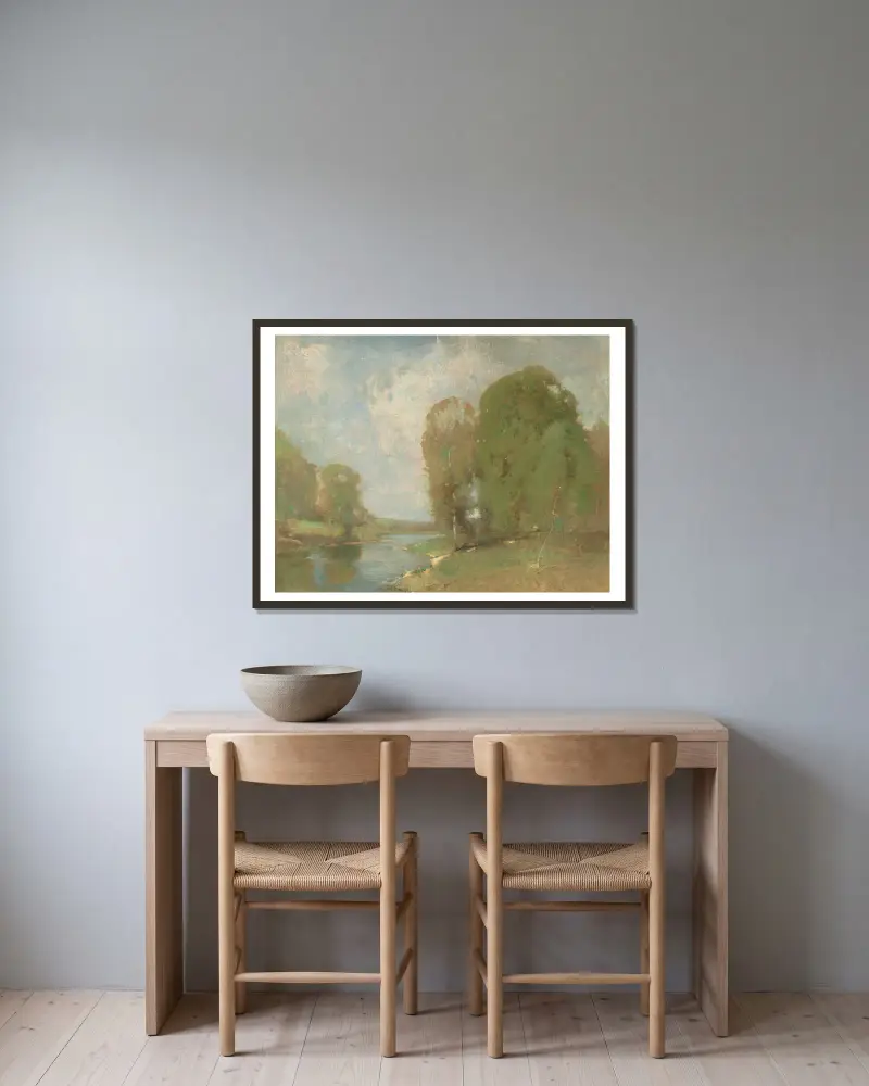 Wiesenbach von Emil Carlsen gerahmt an einer Wand