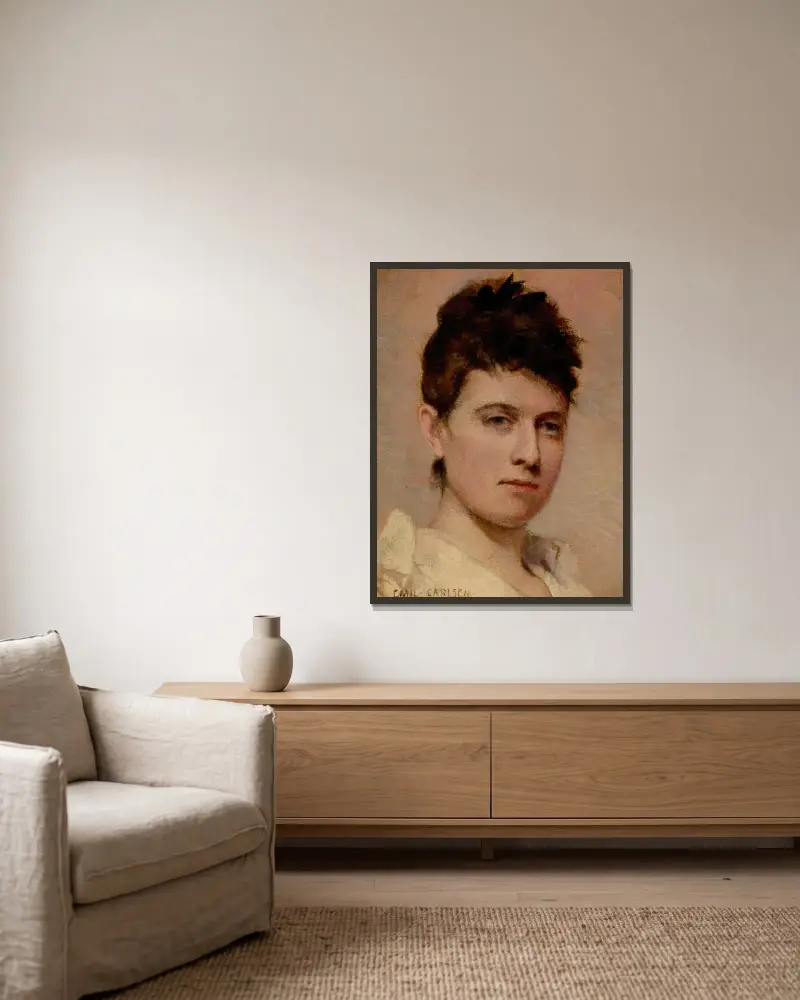 Porträt einer jungen Frau von Emil Carlsen gerahmt an einer Wand