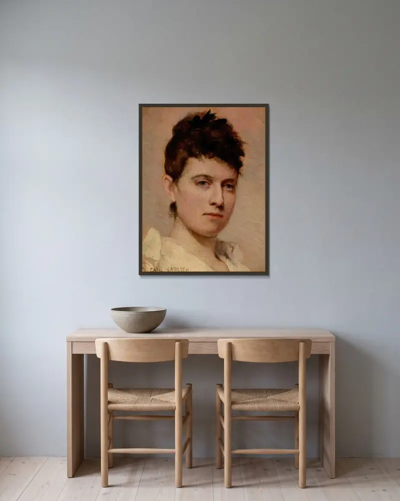 Porträt einer jungen Frau von Emil Carlsen gerahmt an einer Wand