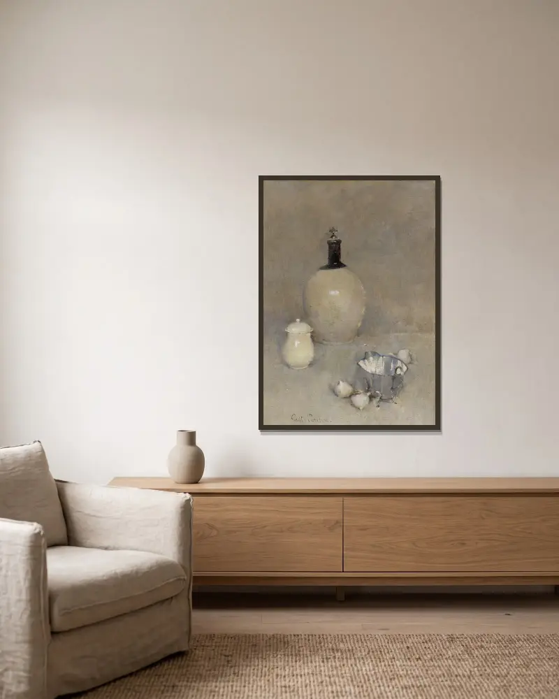 Stillleben von Emil Carlsen gerahmt an einer Wand