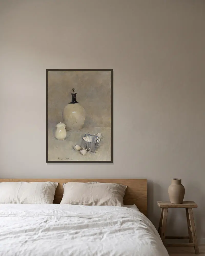 Stillleben von Emil Carlsen gerahmt an einer Wand