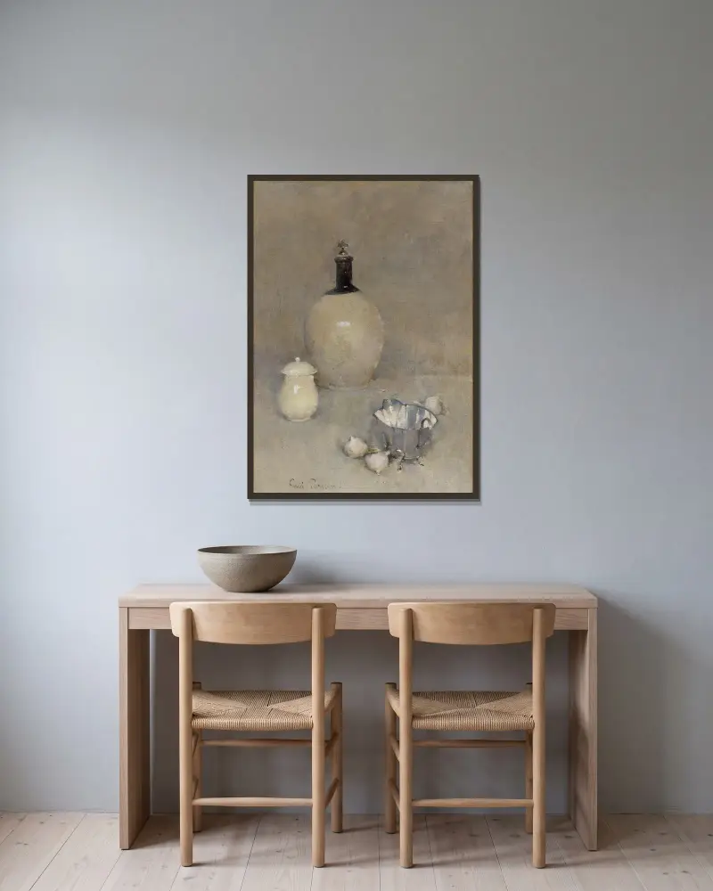 Stillleben von Emil Carlsen gerahmt an einer Wand