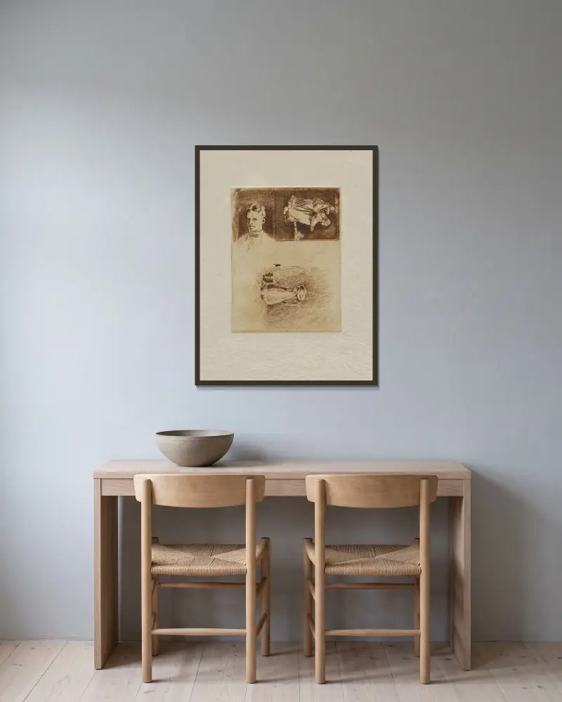Three Studios av Emil Carlsen inramad på en vägg