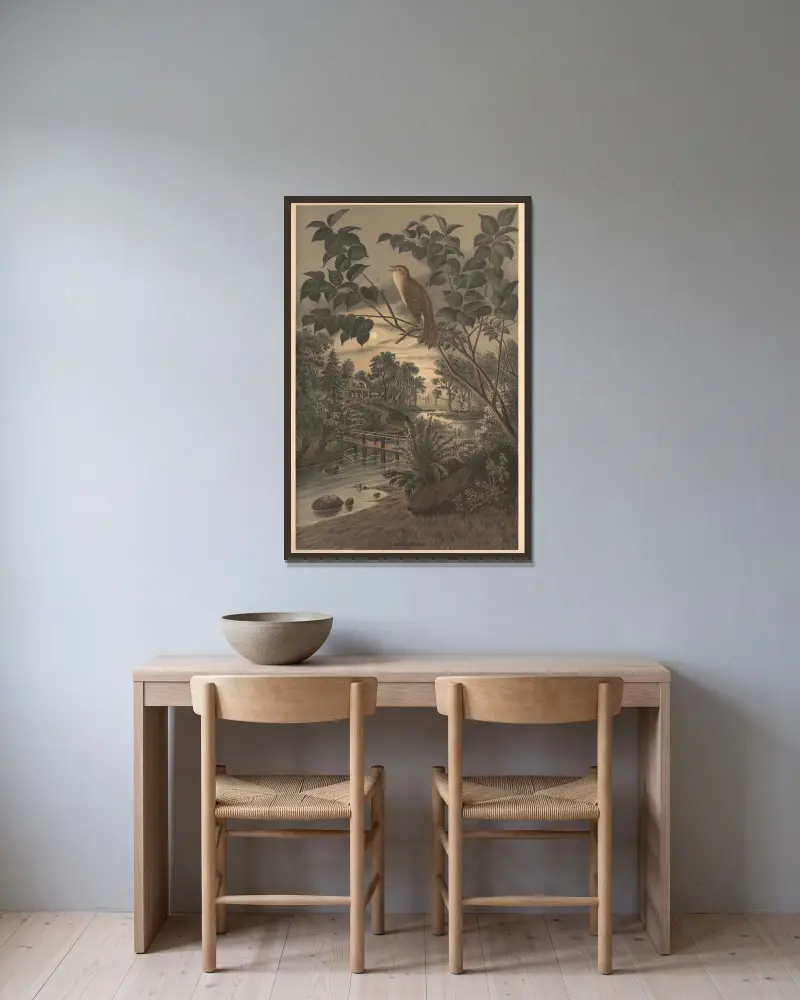 Nachtigall von Emil Schmidt gerahmt an einer Wand