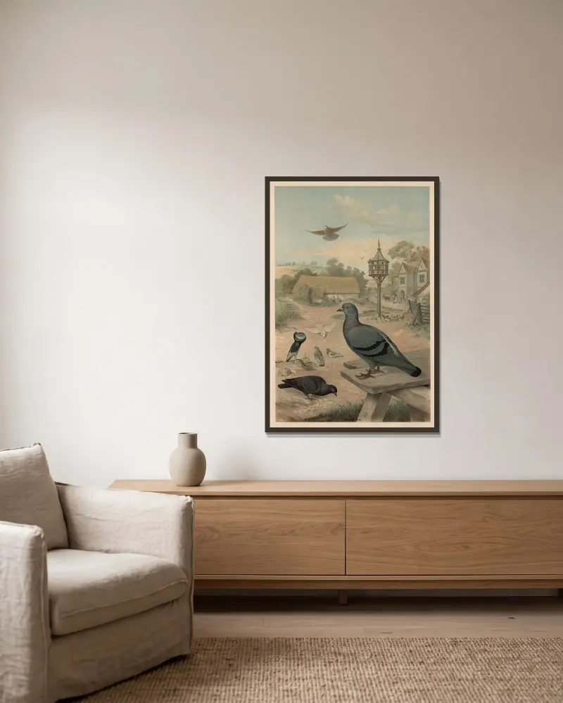 Tauben von Emil Schmidt gerahmt an einer Wand