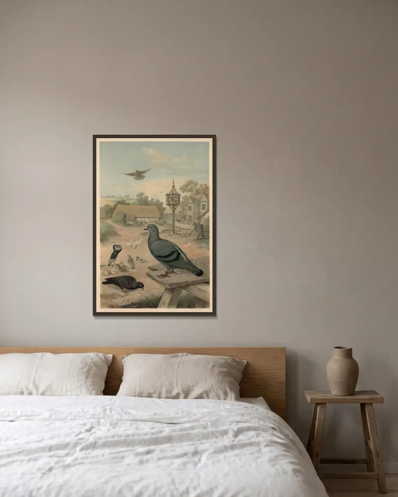 Tauben von Emil Schmidt gerahmt an einer Wand