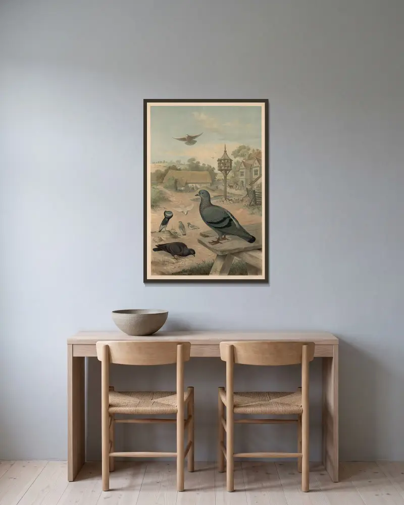 Tauben von Emil Schmidt gerahmt an einer Wand