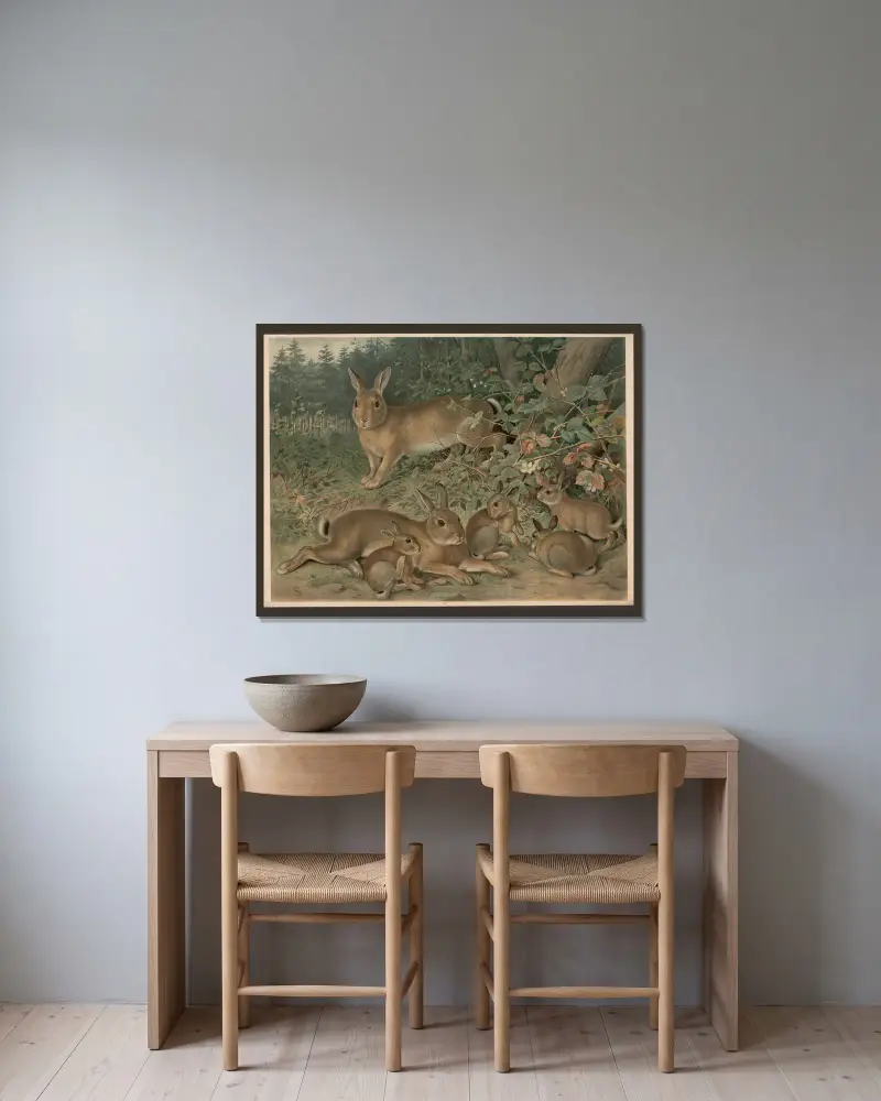 Kaninchen von Emil Schmidt gerahmt an einer Wand