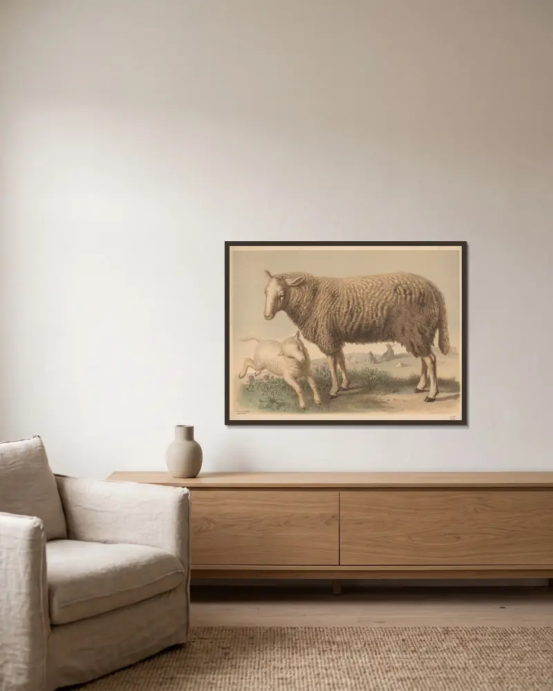 Sheep av Emil Schmidt inramad på en vägg