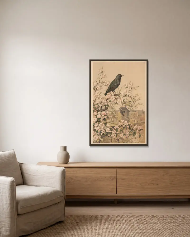 Starling av Emil Schmidt inramad på en vägg