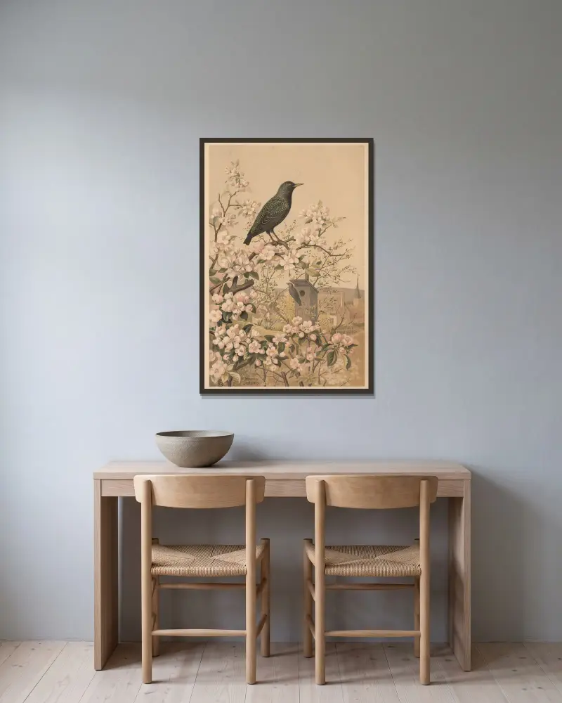 Starling av Emil Schmidt inramad på en vägg