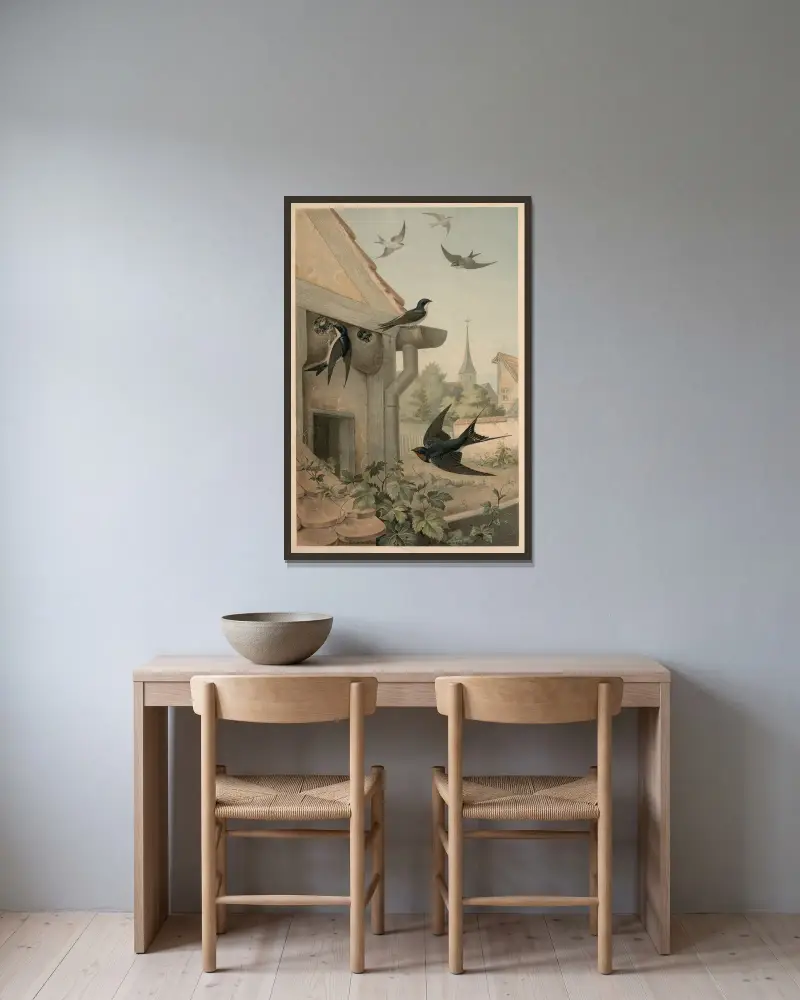 Swallows av Emil Schmidt inramad på en vägg