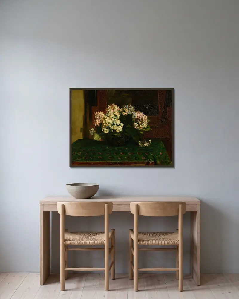 Hortensias (grande chaleur) av Jacques-Émile Blanche inramad på en vägg