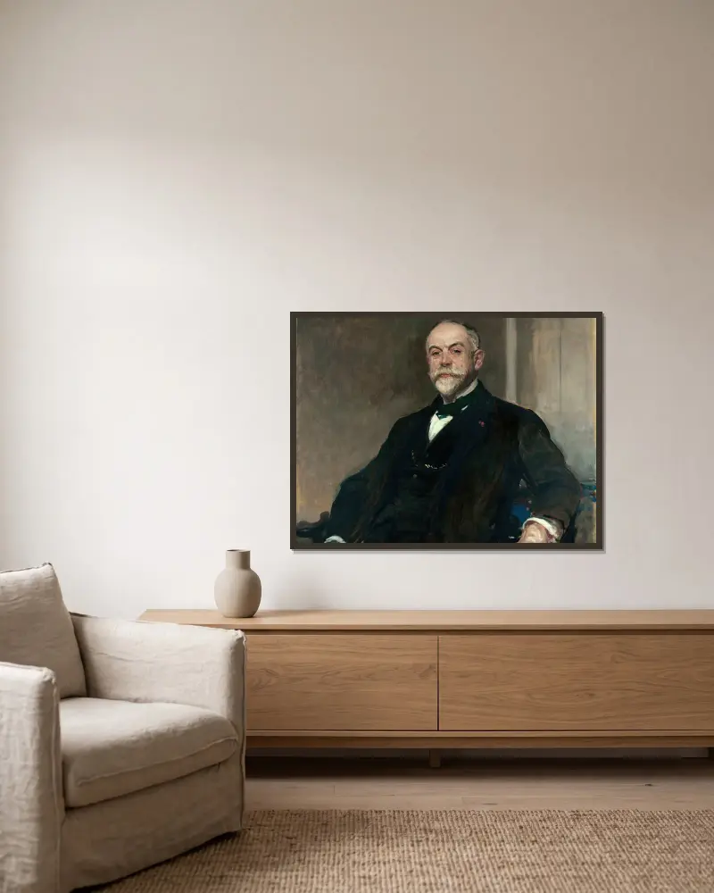 Portrait de Léon Pissard av Jacques-Émile Blanche inramad på en vägg