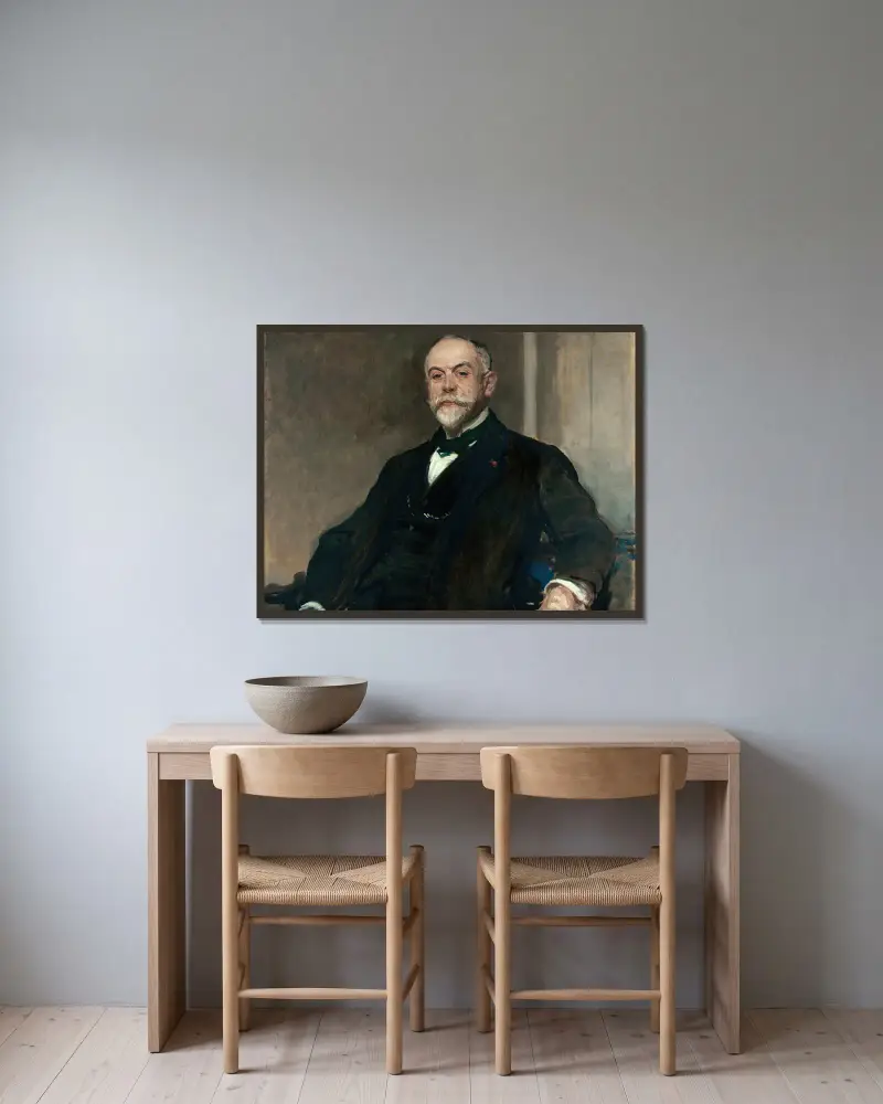 Portrait de Léon Pissard av Jacques-Émile Blanche inramad på en vägg