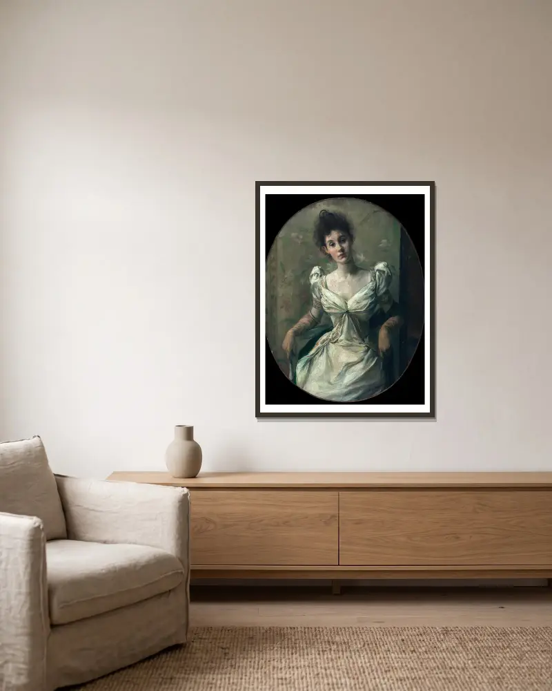 Portrait de Madame Abel Hermant av Jacques-Émile Blanche inramad på en vägg