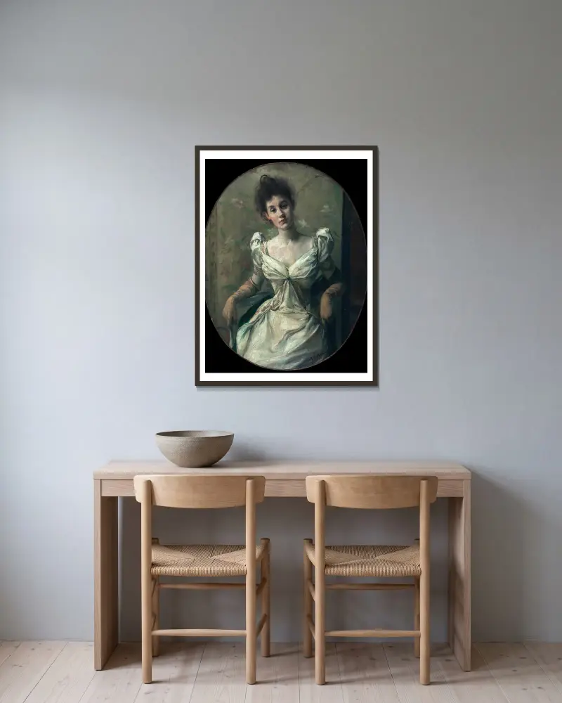 Portrait de Madame Abel Hermant av Jacques-Émile Blanche inramad på en vägg