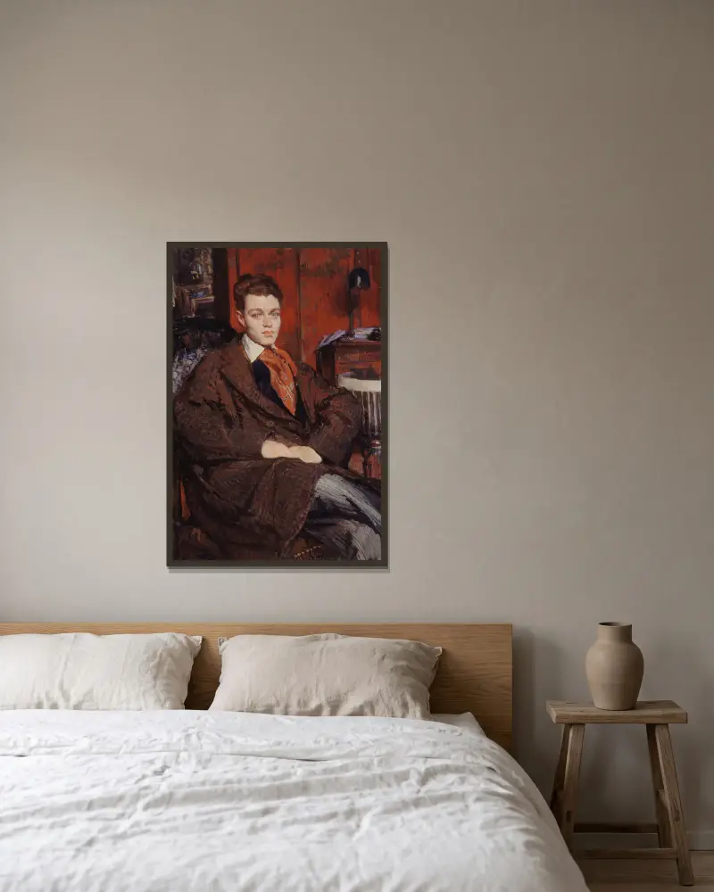 Portrait de René Crevel (1900-1935), écrivain av Jacques-Émile Blanche inramad på en vägg