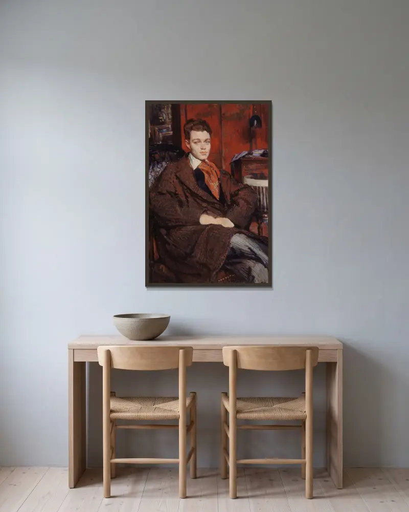 Portrait de René Crevel (1900-1935), écrivain av Jacques-Émile Blanche inramad på en vägg
